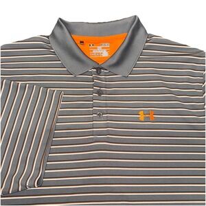 Under Armour Heat Gear‎ Loose Short Sleeve Button Up Polo Gray Stripe Men's XL